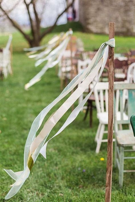 ribbon wedding aisle decor / http://www.himisspuff.com/ribbon-wedding-ideas/11/ Wedding Aisles, Cheap Wedding Decorations, Rustic Wedding Decorations, Low Cost Wedding, Hippie Wedding, Wedding Aisle Decorations, Aisle Decor, Wedding Ribbon, Wedding Aisle