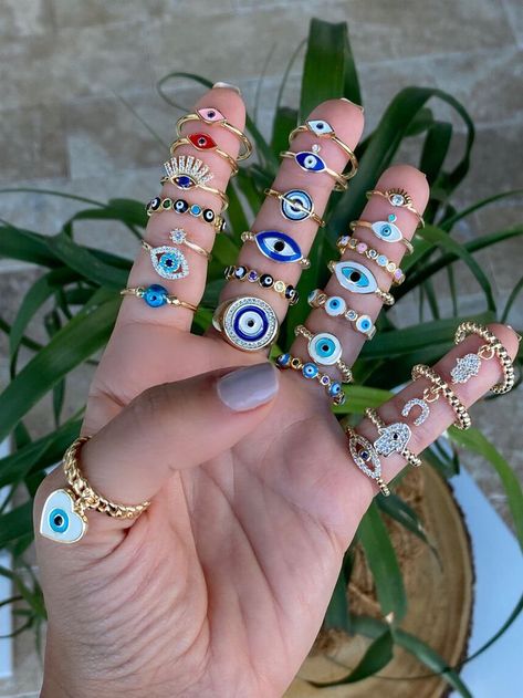 Evil Eye Stuff, Evil Eye Jewelry Rings, Fimo Rings, Evil Eye Jewelry Bracelet, Evil Eye Rings, Rings Beads, Eye Rings, Evil Eye Art, Eye Designs