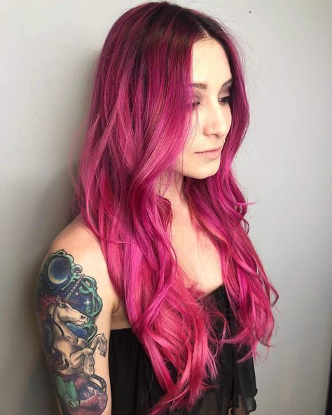 Pink Hair With Shadow Root, Brown Hair With Pink Highlights, Shadow Roots, Fox Hair Color, Girl Hair Drawing, Pink Ombre Hair, Magenta Hair, Arctic Fox Hair Color, Fox Hair