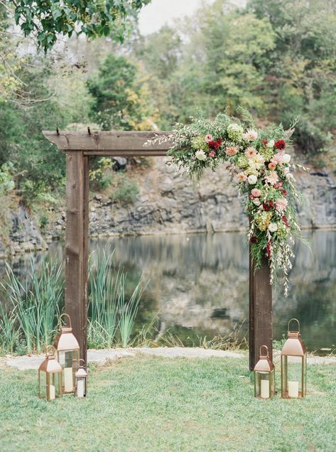 Read More: https://www.stylemepretty.com/vault/image/6965815 Wood Wedding Arches, Chic Wedding Venues, Arbor Decor, Wooden Arbor, Forest Theme Wedding, Smoky Mountain Wedding, Wedding Arch Rustic, Enchanted Forest Wedding, Wedding Arbour