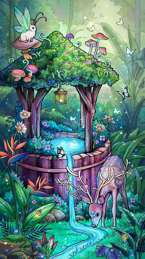 Forest Drawing, Number Game, Dreamy Artwork, Garden Drawing, Female Art Painting, Easy Drawings Sketches, Color By Number, Fantasy Paintings, Pinturas Disney