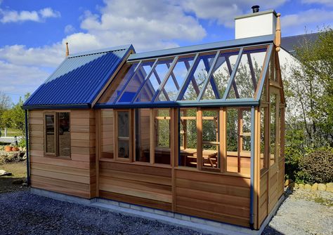 The RHS Rosemoor Combi | Timber Greenhouse + Potting Shed Greenhouse Off Shed, Greenhouse With Shed, Sauna Greenhouse Combo, Green House Shed Combo, Shed And Greenhouse Combo, Converted Greenhouse, Shed Greenhouse Combo, Timber Frame Greenhouse, Shed And Greenhouse