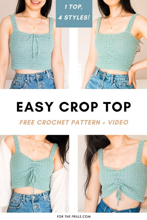 Crochet Patterns Crop Top Free, Easy Tank Top Crochet Pattern, Easy Crochet Projects Top, Be Patterns Crochet Top, Crotchet Crop Top Free Pattern, Crochet Top Template, Womens Crop Top Sewing Pattern, How To Make A Crochet Top For Beginners, Crochet Tank Tops Patterns