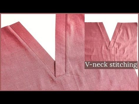 (11) How to sew a v-neck pattern easy method for beginners || - YouTube Kaftan Pattern Diy, Vneck Outfit, Top Pattern Sewing, Abaya Pattern, Neck Stitching, Kaftan Pattern, Sewing Collars, Corset Sewing Pattern, Cut Clothes