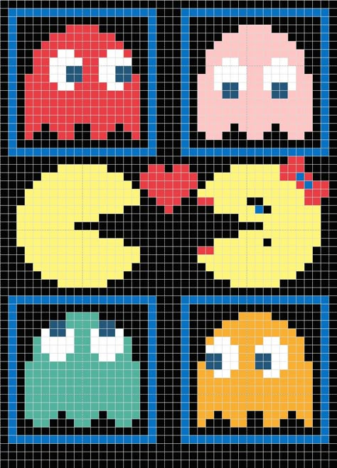 I got a few requests for my pac-man pillow chart so I decided to post it. The pillow was done using Tunisian crochet. If you look at my earlier post my first ravelry swap you can find out all about... C2c Patterns, Man Pillow, Crochet Graphs, Art Perle, Crochet Graph, Graph Patterns, Pixel Art Grid, Pixel Crochet, Pola Kristik