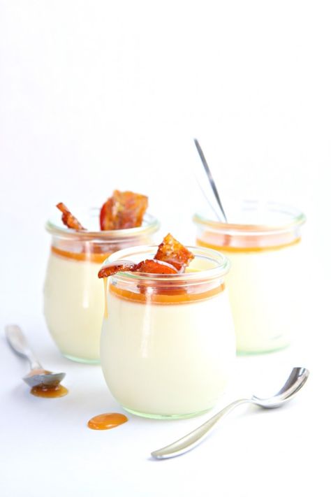 Salted Caramel Panna Cotta with Candied Bacon Caramel Panna Cotta, Dessert Gourmet, Panna Cotta Recipe, Candied Bacon, Creamy Desserts, Köstliche Desserts, Eat Dessert First, Eat Dessert, Pavlova