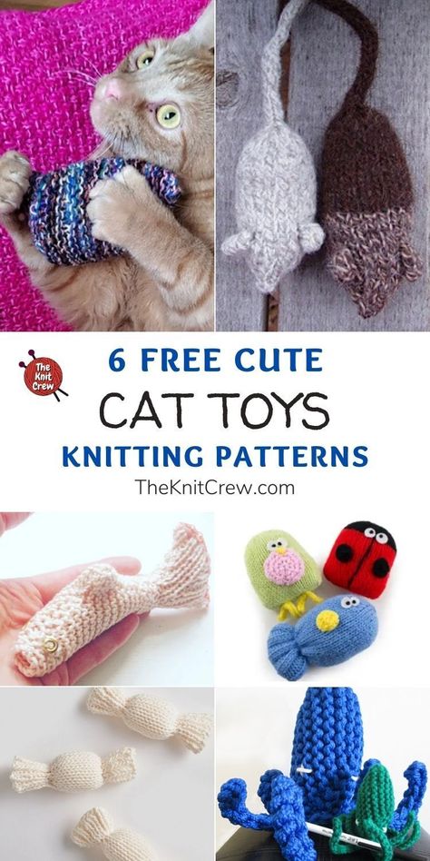 6 Free Cute Cat Toy Knitting Patterns. These Free Cute Cat Toy Knitting Patterns are curated by The Knit Crew. Free Knitting Patterns For Cats, Easy Knit Toy Patterns Free, Cat Toy Knitting Pattern, Knitting Cat Toys, Diy Crochet Cat Toys, Knitted Dog Toys Free Pattern, Free Knitted Cat Toy Patterns, Knitting Cat Pattern, Cat Sweater Knitting Pattern Free