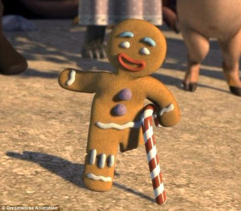 Cute: The gingerbread man character is a fan favorite who challenges the villain to 'Eat me!' - but 'Not the buttons! Not my gumdrop buttons!' Themed Costumes, Shrek, Gingerbread Man, When He, Back Pain, Gingerbread, Ginger, This Year, Candy