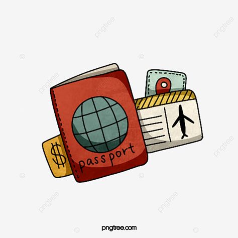 Cute Travel Drawings, Travelling Clipart, Passport Drawing, Passport Illustration, Cartoon Hot Air Balloon, Travel Clip Art, Sky Clipart, Airplane Clipart, Travel Cartoon