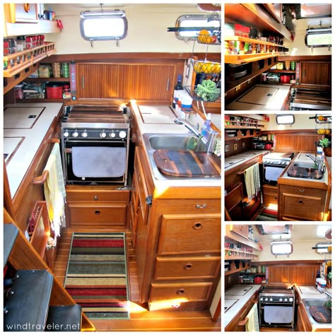 Cabin Cruiser Boat, Liveaboard Boats, Boat Interior Design, Boat Galley, Floating Homes, Houseboat Living, Sailboat Interior, Sailboat Decor, Sailboat Living