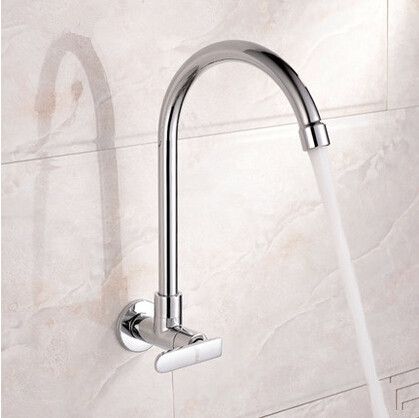 Brass Wall Mounted Kitchen Single Cold Tap Rotatable Kitchen Basin Tap T8402M Wall Mounted Kitchen Sink, Wall Mounted Kitchen Faucet, Kitchen Sink Styling, Stainless Steel Kitchen Faucet, Kitchen Basin, Wall Mounted Taps, Wall Taps, Kitchen Mixer Taps, Floor Drains