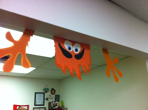 Halloween Classroom Ceiling Decorations, Monsters Halloween Decorations, Monster Inc Halloween Decor, Monster Mash Decorations, Monsters Inc Decorations Classroom, Monster Classroom Door, Monster Halloween Decorations, Monsters Inc Decorations, Skulls Animal