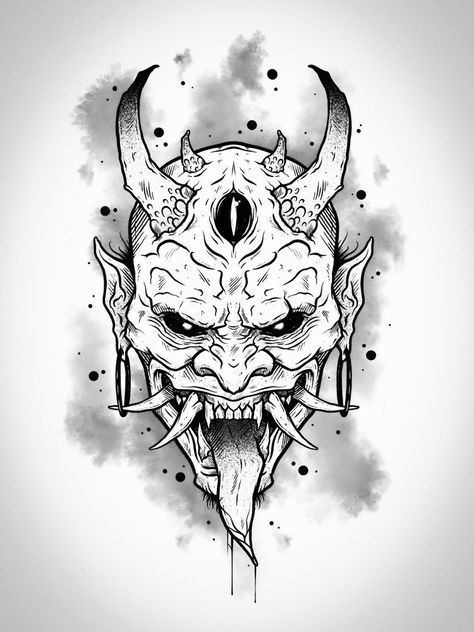 Mascara Oni, Oni Tattoo, Magic Runes, Japan Tattoo Design, Scary Tattoos, Dynamic Movement, Creepy Tattoos, Tattoo Style Drawings, Dark Art Tattoo