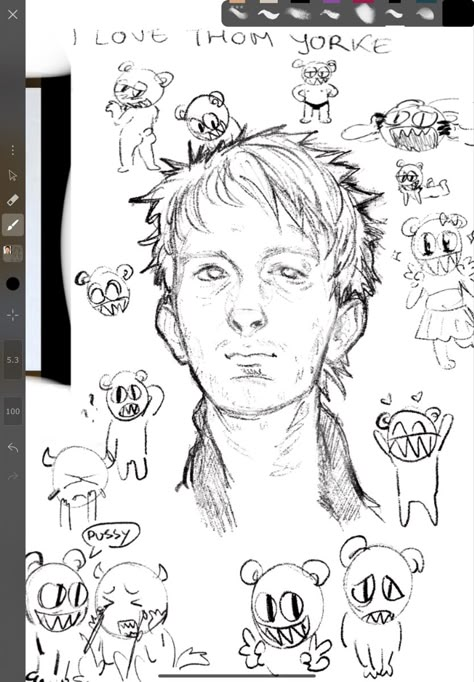 Modified Bear Radiohead, Radiohead Fanart, Radiohead Drawing, Radiohead Bear, Radio Drawing, Radiohead Art, Exercise Drawing, Thom Yorke, Arte Inspo