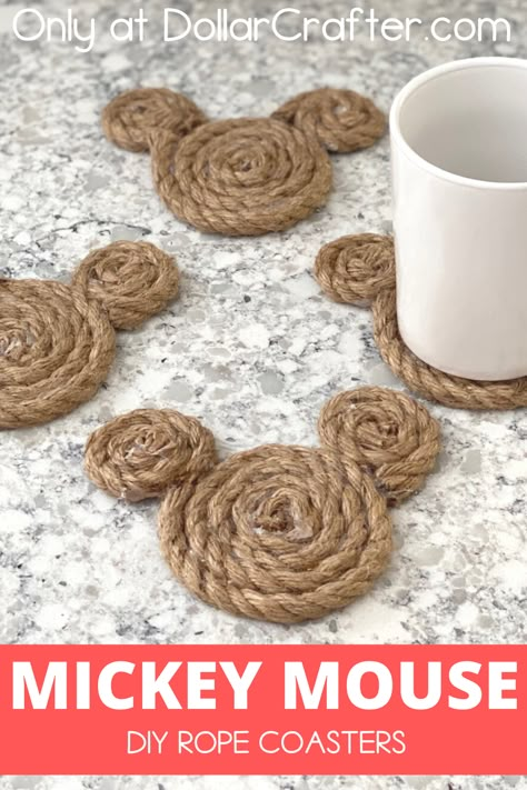 Diy Mickey Coasters, Disney Crafts For Adults Diy Ideas, Crochet Mickey Mouse Pattern Free Coaster, Mickey Mouse Diy Crafts, Disney Key Chains Diy, Mickey Mouse Wreaths For Front Door, Diy Dollar Store Gift Ideas, Mickey Mouse Diy Gifts, Disney Fish Extender Gift Ideas For Adults