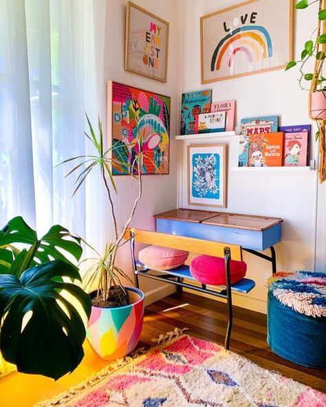 Bright Kids Room, Colorful Eclectic Home, Eclectic Kids Room, Living Room Decor Eclectic, Eclectic Contemporary, Colorful Kids Room, Study Decor, Study Room Decor, Contemporary Office