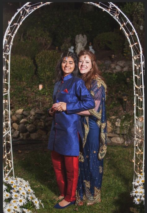 Indian, Lesbian wedding on the lake Lgbt Wedding Attire, Bridal Wedding Outfit, Lesbian Wedding Outfits, Wedding Outfit Ideas, Genderqueer Fashion, Lgbtq Fashion, Lgbtq Weddings, Bridal Trends, Holy Matrimony