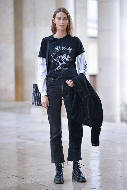 long sleeve under tshirt Skater Look, Look Grunge, Goth Outfit, Looks Street Style, 가을 패션, Glam Rock, Mode Vintage, Mode Inspiration, Outfits Casuales