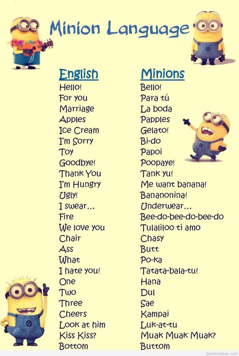 Quotes On Maths, Minion Language, Banana Language, Minions Fans, Funny Minion Pictures, Funny Minion Memes, Minion Pictures, Minion Jokes, Cute Minions