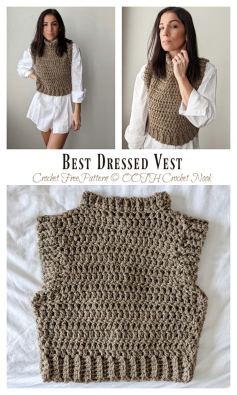 Crochet Vest Bulky Yarn, Crochet Plus Size Vest Pattern Free, Chunky Crochet Sweater Vest, Crochet Fall Vest Pattern Free, Free Vest Pattern Crochet, Crochet Fitted Vest, Crochet Pattern Vest Women, Free Knit Sweater Vest Pattern, Crochet Sleeveless Sweater Pattern Free