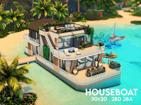 Sims 4 Beach House, Honeymoon House, Sims4 Build, Honeymoon Villas, Beach House Room, Normal House, Die Sims 4, Sims 4 House Building, House Balcony