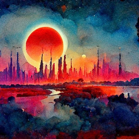 Sci Fi Watercolor, Scifi Watercolor, Scifi Ideas, Surreal Landscape, Sci Fi City, Diy Watercolor, Freelance Illustrator, Sci Fi Art, City Art