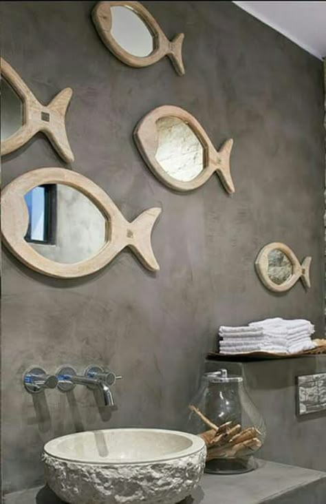 Fish Mirror, Decorative Bathroom Mirrors, Fish Wall Decor, Fish Wall Art, Beach Bathrooms, Beach Crafts, Deck Decorating, Florida Home, Nautical Decor