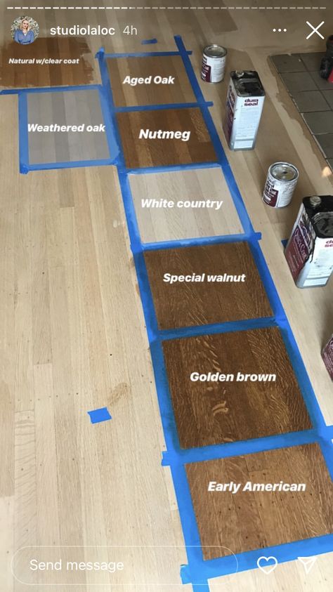 Light Stain On Red Oak Floors, Stained Hardwood Floors, Munich Apartment, Duraseal Stain, Oak Floor Stains, Floor Stain Colors, Building A Wooden House, Early American Stain, Dark Wood Trim