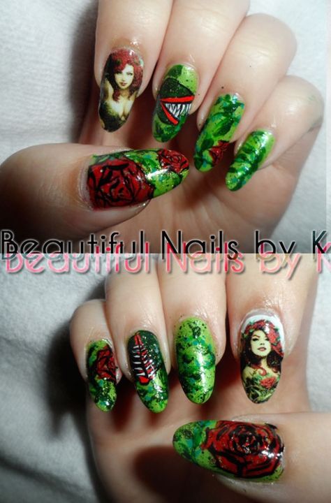 Ivy Nails Designs, Ivy Nail Art, Poison Ivy Nails, Ivy Nails, It Characters, Nails Flower, Fall Gel Nails, Nails Inspired, Inspired Nails