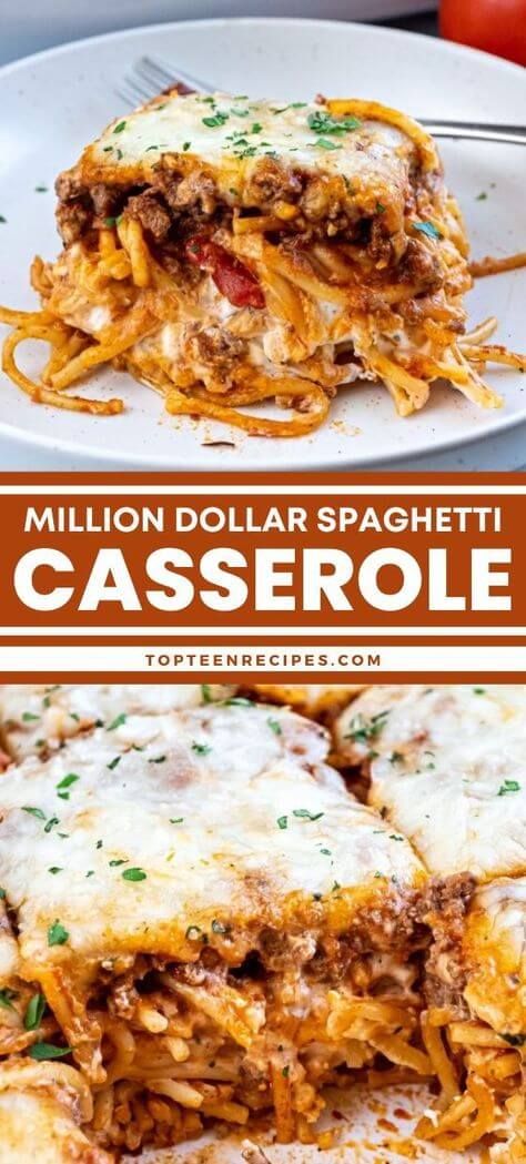 Million Dollar Spaghetti Casserole - Top Recipes Million Dollar Spaghetti Casserole, Spaghetti Casserole Recipe, Italian Casserole, Spaghetti Recipes Easy, Million Dollar Spaghetti, Baked Spaghetti Recipe, Spaghetti Casserole, Pasta Dinner Recipes, Baked Spaghetti