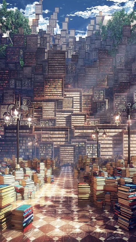 Lots Of Books, Japon Illustration, Fantasy City, Fantasy Places, Fantasy Art Landscapes, Fantasy Concept Art, 판타지 아트, Dreamy Art, Environment Concept Art