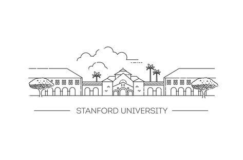 Memorial Court of Stanford University Campus - Palo Alto, California, USA | Stanford University illustration | Tettygreen