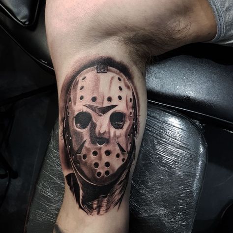 Jason Tattoo Friday The 13th, Jason Vorhees Tattoo, Jason Voorhees Tattoo, Tat Stencils, Jason Tattoo, Sarah Tattoo, Horror Sleeve, Friday The 13th Tattoo, Jason Vorhees