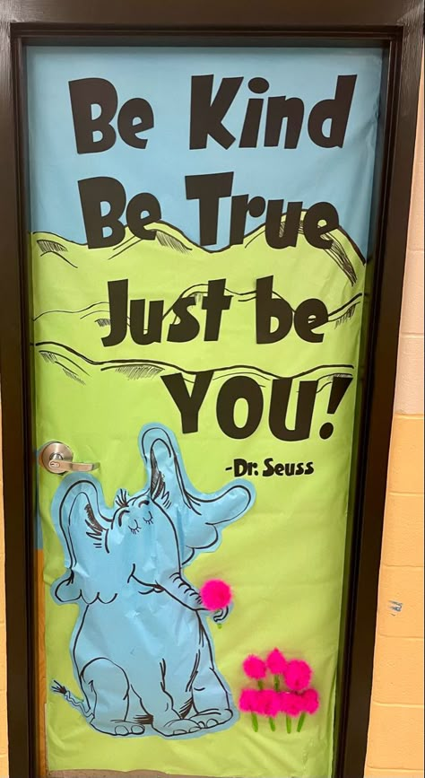 Dr Seuss Theme Week, School Door Ideas Classroom, Dr Seuss Reading Corner, Dr Seuss Library Decorations, Dr Seuss Classroom Decor, Dr Seuss Classroom Theme Preschool, Classroom Door Ideas Reading, Dr. Seuss Art, Kindness Doors For Classroom