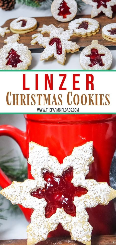 Christmas Cookies With Jam Filling, Raspberry Linzer Cookies Christmas, Jam Filled Christmas Cookies, Christmas Cookies Jelly, Rasberry Christmas Cookies, Strawberry Linzer Cookies, Raspberry Almond Linzer Cookies, Best Linzer Cookies Recipe, Cookies With Jelly In The Middle