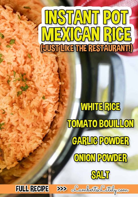 This recipe for Instant Pot Mexican Rice will quickly become your go-to side dish. It's ready in 15 minutes and tastes just like a Mexican restaurant! Spanish Rice In Instant Pot, Rice Cooker Mexican Rice, Instant Pot Mexican Rice, Instant Pot Mexican, Mexican Rice Casserole, Instant Pot Freezer Meals, Mexican Rice Easy, Mexican Rice Recipes, Rice Cooker Recipes