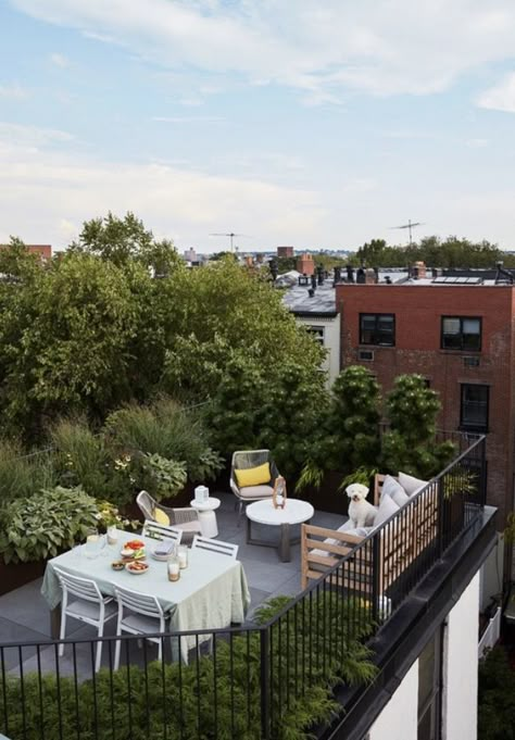 Design Per Patio, Ideas Terraza, Rooftop Patio Design, Roof Garden Design, Nyc Rooftop, Rooftop Terrace Design, Brooklyn Apartment, Cozy Patio, Apartment Terrace