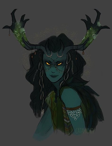 Uncommon Tiefling Traits, Forest Tiefling, Horned Character Design, Fae Character Design, Fae Woman, Forest Elf, Dungeons And Dragons Characters, Dnd Art, Arte Sketchbook