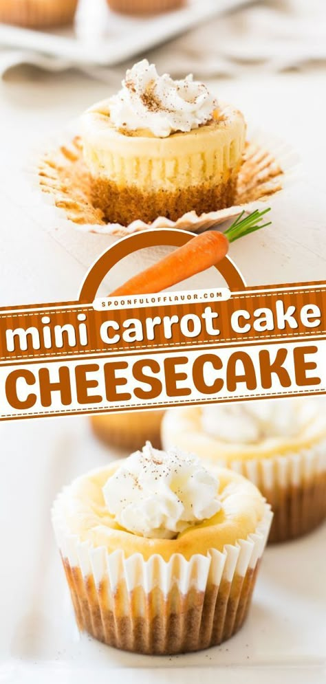 Cheesecake Recipes Thanksgiving, Carrot Cheesecake Recipe, Thanksgiving Desserts Cheesecake, Carrot Cake Dessert, Carrot Cake Cheesecake Recipe, Thanksgiving Cheesecake, Carrot Cheesecake, Carrot Desserts, Mini Carrot Cake