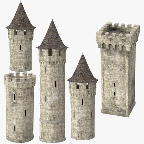 Castle Turrets Collection 3D Model #AD ,#Turrets#Castle#Model#Collection Model Castle, 3d Castle, Harry Potter Castle, Castle Project, Medieval Tower, Old Castle, 3d Elements, Minecraft Castle, Black Castle