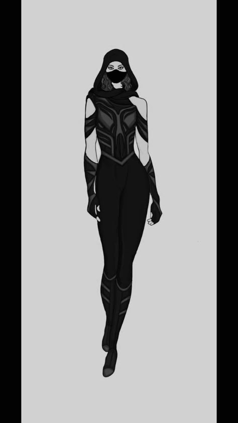 Villain Suits Female, Mcu Suits For Shifting, Black And Gold Superhero Suit Female, Superhero Aesthetic Outfit, Black And White Superhero Suit, Black Superhero Outfit, Super Villain Outfits, Superhero Suit Design Female Black, Villain Suit Design Female