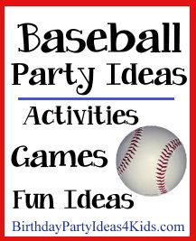 Baseball Birthday Party Theme - Fun ideas for a Baseball themed birthday party!   Baseball themed party games, activities, party food ideas, favors and more!   Great for ages 2, 3, 4, 5, 6, 7, 8, 9, 10, 11, 12, 13, 14, 15, 16, 17 years old.  http://www.birthdaypartyideas4kids.com/baseball_birthday_party.htm #baseball #party Sports Birthday Party Games For Kids, Baseball Party Ideas Games, Baseball Game Party Ideas, Baseball Kids Games, Baseball Pep Rally Ideas, Baseball Theme Birthday Party Activities, Baseball Themed Birthday Games, Baseball Team Party Games, Sports Games For Birthday Party