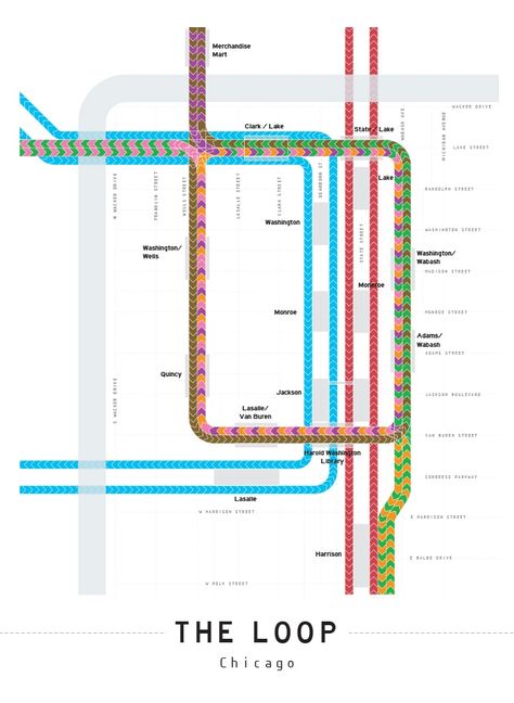 Chicago L - The Loop West Loop Chicago, Subway System, 3d Maps, Chicago L, Transit Map, Washington Street, Nyc Subway, Digital Art Design, The Loop