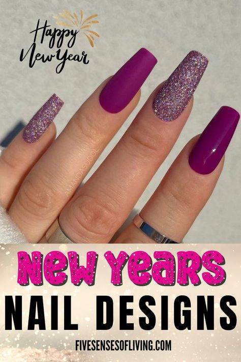 Cute New Years Nails to Try for 2023 Purple Nails New Years, 2023 Nail Trends New Year, New Years Nail Designs 2025, New Years Nail Designs Fireworks, Nail Designs 2023 Trends, Coffin New Years Nails Sparkle, New Years Nails 2023 Trends, Cute New Years Nails, Nail Designs New Years