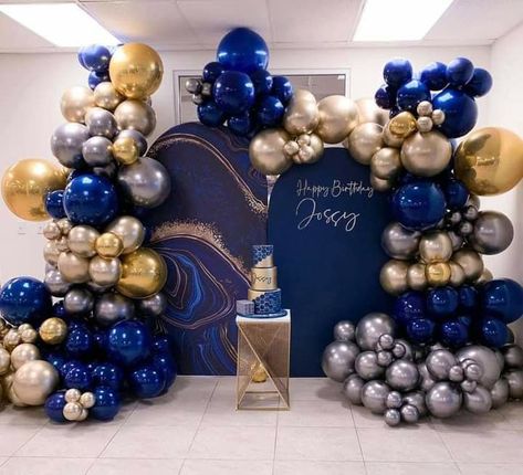 Men Birthday Party Ideas Decoration Blue, Men Birthday Decorations, Blue Balloon Arch, 18th Birthday Party Themes, 18th Birthday Decorations, Baby Birthday Decorations, Graduation Party Planning, 50th Birthday Decorations, Blue Balloon