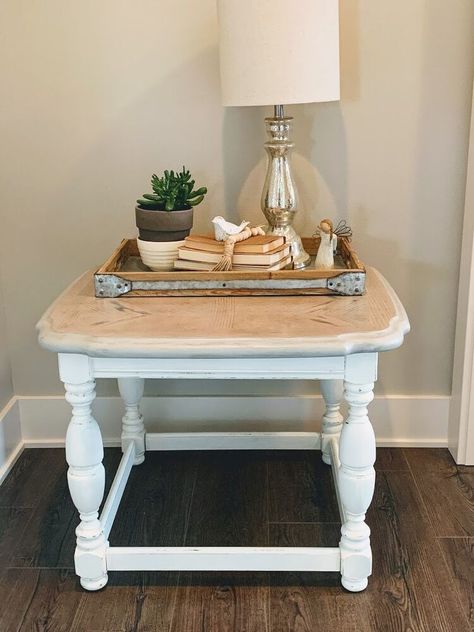 Painting A Table, Upcycle Bookcase, Hope Chest Makeover, Painted Upholstery, Farmhouse Entry Table, Chest Makeover, Painting Bookcase, End Table Makeover, Alabaster Color