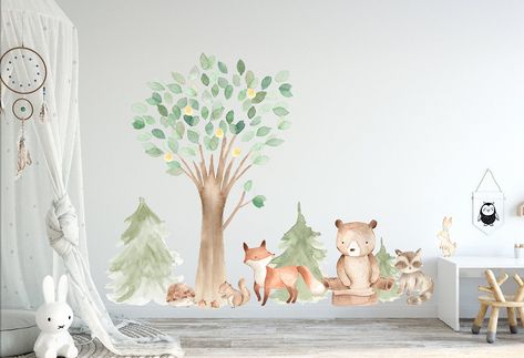 Decorating the nursery for your bundle of joy is a real pleasure, and like most parents, you will probably put more effort into getting that room just... | Woodland Animals Wall Decal Set #NurseryWallDecor #NurseryDecor #WallDecor #NurseryWalls Woodland Wall Decals, Animal Creatures, Owl Nursery Decor, Woodland Watercolor, Polka Dot Wall Decals, Shabby Chic Wall Decor, Star Wall Decals, Woodland Wall, Owl Nursery