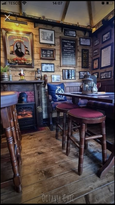 Micro Pub Interior, Man Shed Interior Ideas, Backyard Pub Shed, Home Pub Ideas, Pub Basement, Irish Pub Decor, Shed Pub, Backyard Pub, Basement Pub