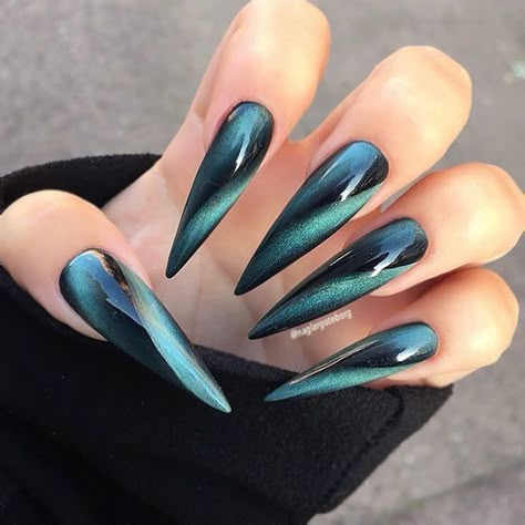 Curvy Nails, Stilettos Nails, Black Stiletto Nails, Opal Nails, Natural Nail Art, Long Stiletto Nails, Stiletto Nail Art, Nails Stiletto, Goth Nails