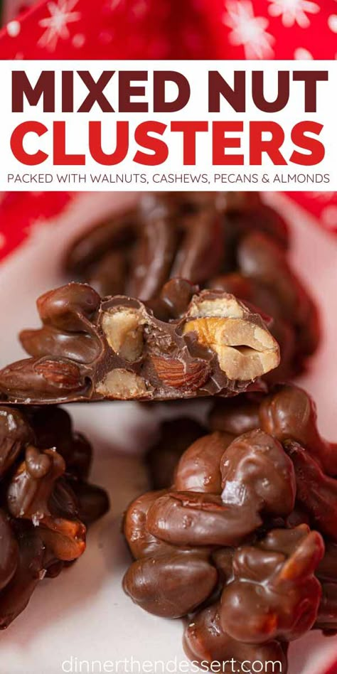 Chocolate And Nuts Desserts, Chocolate Walnuts Recipes, Chocolate Caramel Nut Clusters, Chocolate Covered Almond Clusters, Chocolate Nut Bark Recipes, Chocolate Walnuts Candy, Slow Cooker Chocolate Nut Clusters, Pecan Nut Recipes, Mixed Nut Cookies